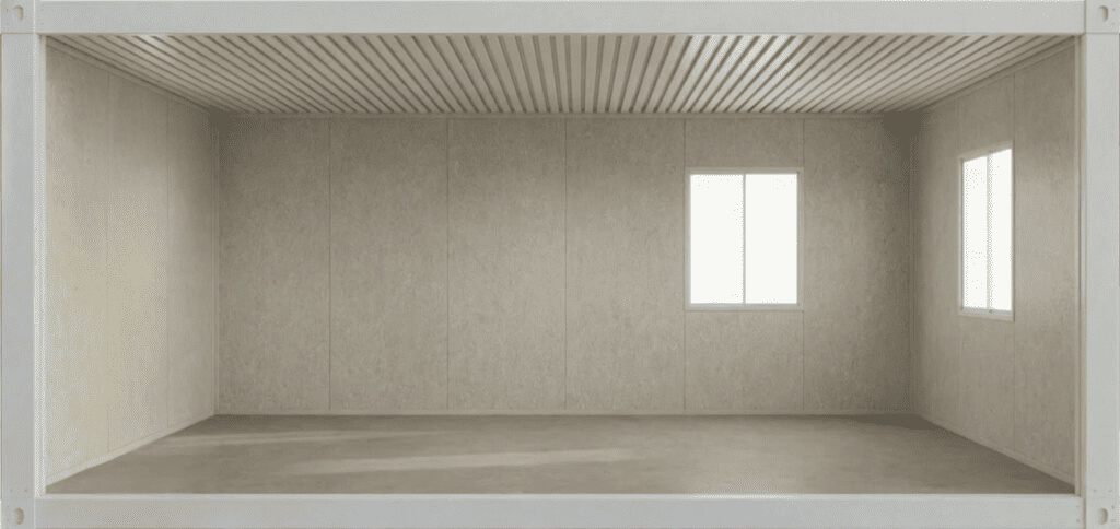Maison container en kit 6×3m – intérieur brut sans aménagement