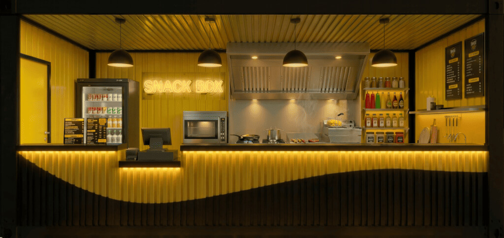 Maison container en kit aménagée en snack bar
