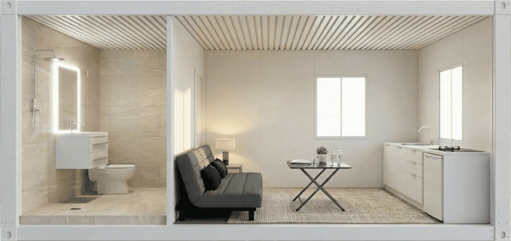 Maison container en kit aménagée en studio locatif